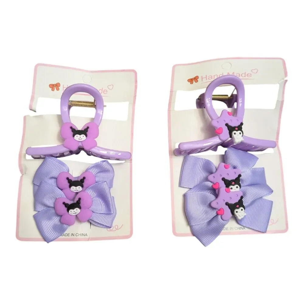 Kawaii Purple Hair Clip Set | Bow Clips + Mini Claw Clips | Cute Goth Style